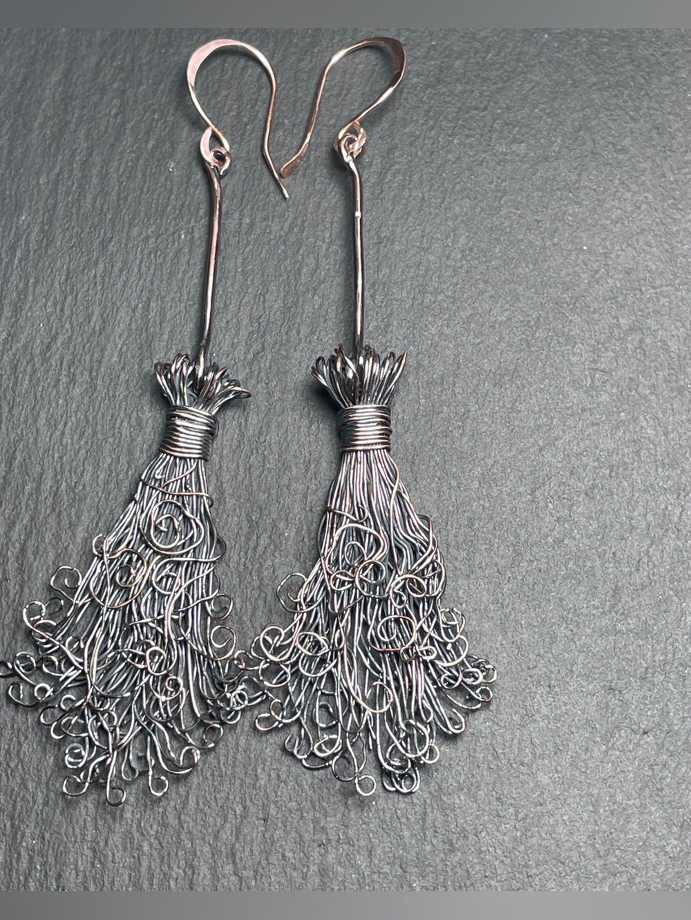 FINAL SALE Copper Witch's Broom Halloween Dangle Earrings - Artisan - Picture 6 of 10